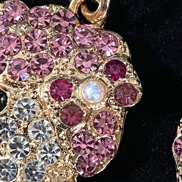 Poodle Rhinestone Charm Keychain Key Holder Pink White Gold Tone Metal New - Picture 4 of 11